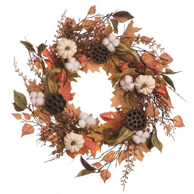 Transpac Autumn Home and Hearth Wreath Multicolored Fabric Canvas Fall Harvest Indoor Decoration Gift Hostess Easy Care