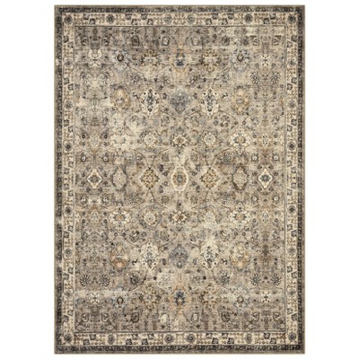 Coolmee Washable Rug for Living Room Boho Floral Non Slip Throw Rugs Large Bedroom Rug Low Pile Soft Stain Resistant CarpetGray