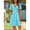 Women Summer Dress Wrap V Neck Short Sleeve Casual Floral Midi Dress - 2 of 3