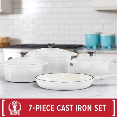 White Enameled Cast Iron 7-Piece Nonstick Cookware Set