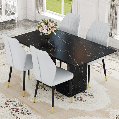 Elegant Modern Dining Set with Upholstered Chairs and Curved Backrests, Contemporary Table & Chair Set for Kitchen,Dining Room-Maison Boucle