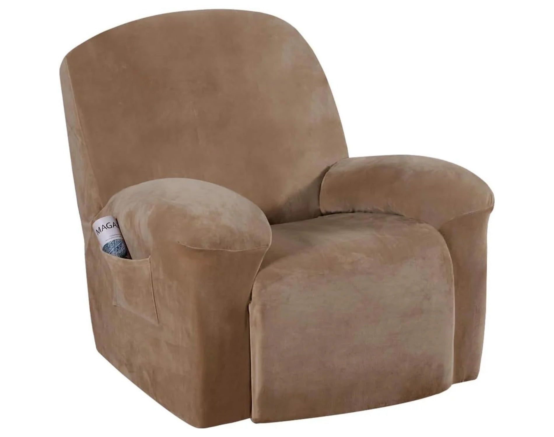 Velvet Plush Slip Covers for Recliners with Arms 1-Piece Stretch Recliner LUGGAGE 12"D x 15"W x 2"H