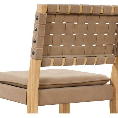Cohen Natural Brown Wood and Faux Leather Bar Stools, Set of 4