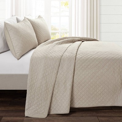 3pc King Ava Diamond Oversized Quilt Bedding Set Beige - Lush