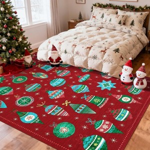 Christmas Rug Festive Dining Room Carpet,Non-Shedding Low Pile Floor Cover,Machine Washable Decorative - 1 of 4