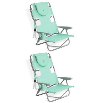Ostrich Lightweight Portable Outdoor On Your Back Folding Chair for Relaxing with 5 Seat Adjustment Backpack Straps and Cup Holder, Teal (2 Pack)