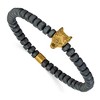 Chisel Stainless Steel Antiqued and Yellow IP-plated Wolf Head Matte 6.5mm Hematite Beaded 7.25" Stretch Bracelet - 2 of 4