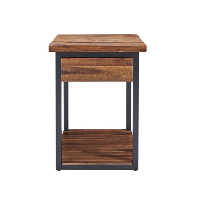 Claremont Rustic Square Wood & Metal End Table with Storage