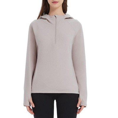 Women's Pullover Hoodie with Thumb Holes Long Sleeve Solid Zipper Tops for Women With Pocket