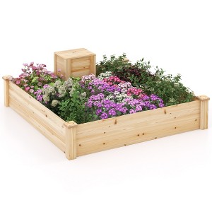 Tangkula Raised Fir Wood Garden Bed 49" x 49" x 10" Open Base Garden Bed w/ Composting Bin - 1 of 4