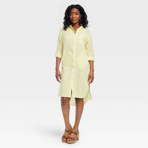 Women's 3/4 Sleeve Midi Shirtdress - Universal Thread™ Yellow Xl