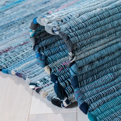 Handmade Blue Striped Cotton Flat Woven Area Rug