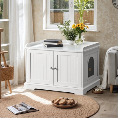 LunaLulinlk Hidden litter box with removable partition, enclosed cat toilet furniture, white