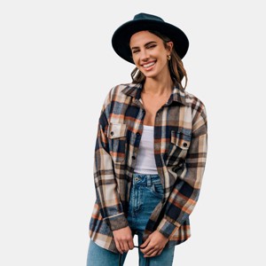 Women's Cozy Stylish Plaid Flannel Shirt Button-Down Top - Cupshe - 1 of 4