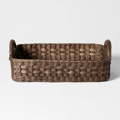 Rattan Decorative Tray with Leather Handles Dark Brown - Threshold™ designed with Studio McGee