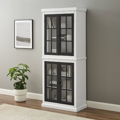 Tall White and Black Freestanding Storage Pantry with Adjustable Shelving