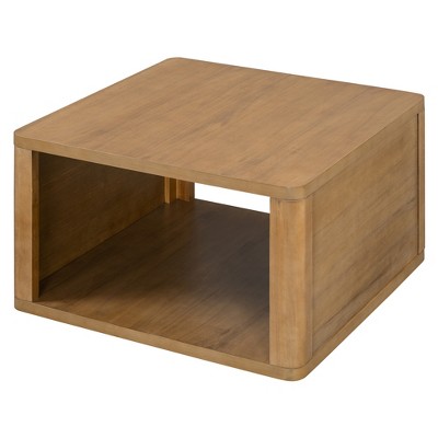 COWLOWN Natural Square Coffee Table, 2-Tier Center Table with Half Open Storage Compartment