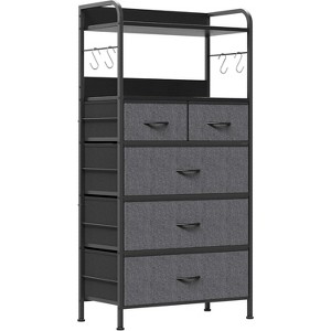 47.2" Vertical Fabric Dresser w/200LB Capacity - 5 Drawers + Shelves & Anti-Tip Kit, Slim 11.8" Depth for Bedroom/Closet - 1 of 4