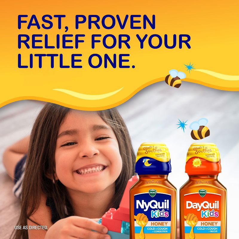 Vicks Kids DayQuil &#38; NyQuil Honey Cold &#38; Cough Medicine Liquid - 16 fl oz, 4 of 13