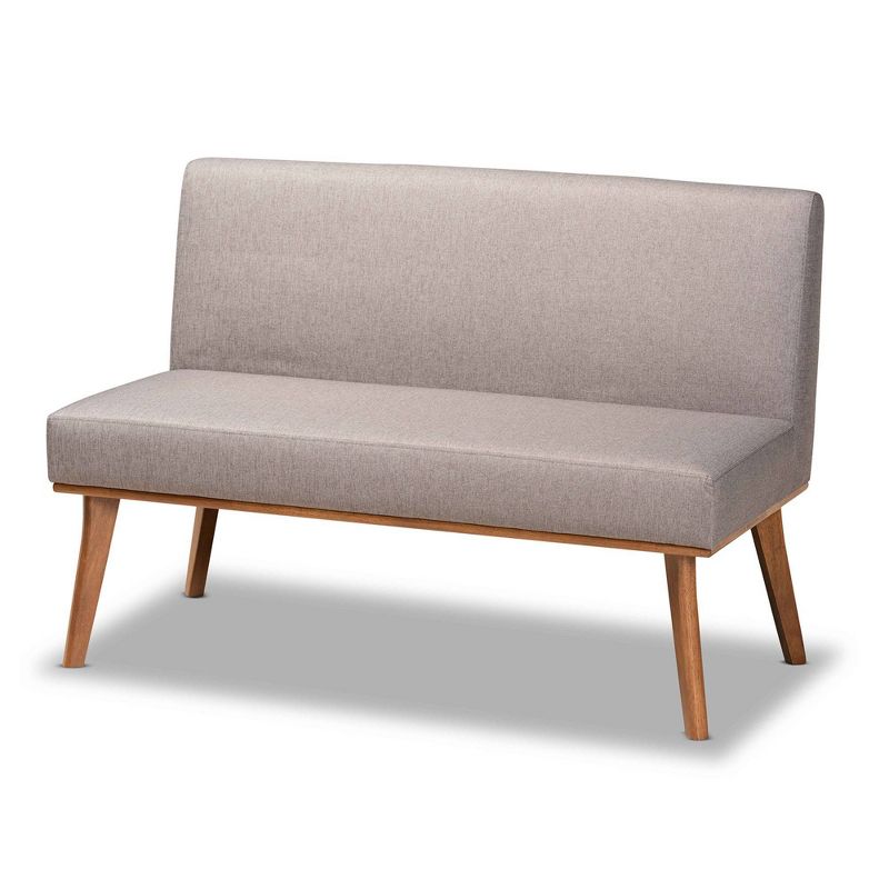 2pc Odessa Mid-Century Modern Fabric Upholstered Wood Dining Corner Sofa Bench Set Walnut/Brown/Gray - Baxton Studio, 4 of 9