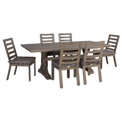 Aruba 7pc Patio Aluminum Frame Dining Set with Sunbrella Cushions - Gray - Teva Patio Furniture