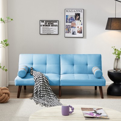 DOMETOUR Modern Convertible Sofa Bed Loveseat for Living Room Bedroom, Linen Fabric Sleeper Futon Couch