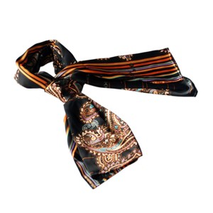 Slickblue Black Silk Scarf with Paisley & Stripes - Lightweight, Soft Women’s Shawl with Unique Design, 2 Size Options - 1 of 4