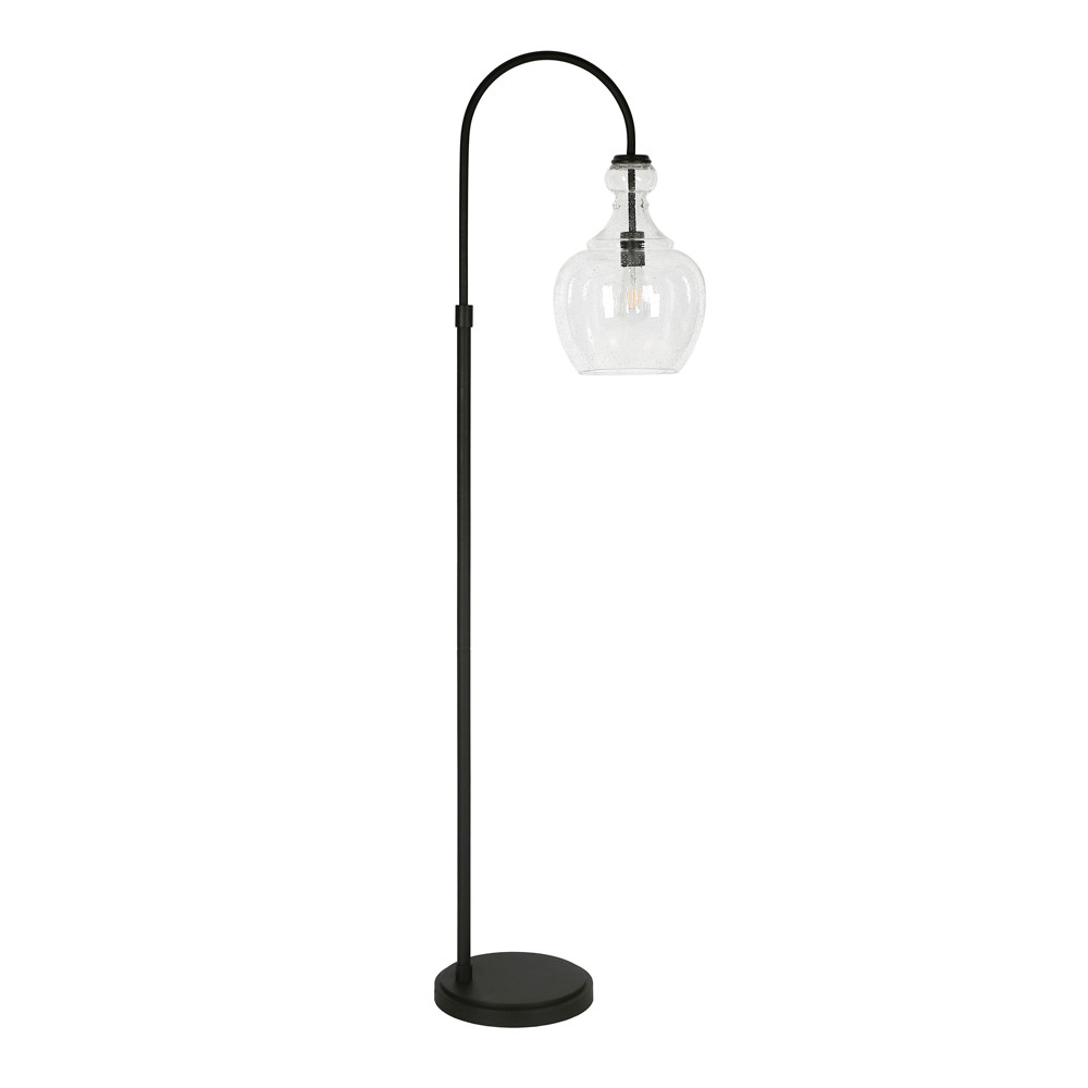 Hudson and Canal Arc Floor Lamp with Glass Shade White/Blackened Bronze: Mid-Century Design, UL Listed, Metal Body