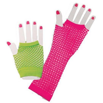 Forum Novelties Women's Neon Fishnet 80s Gloves : Target