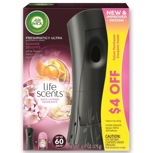 Air Wick Life Scents Automatic Air Freshener Spray Starter Kit Summer Delights With White Flowers Melon Vanilla Scent 1ct 6 170 Ozs