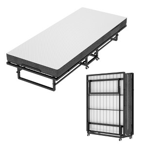 Folding Rollaway Guest Bed with Memory Foam Mattress and Side Storage Pocket - 1 of 4