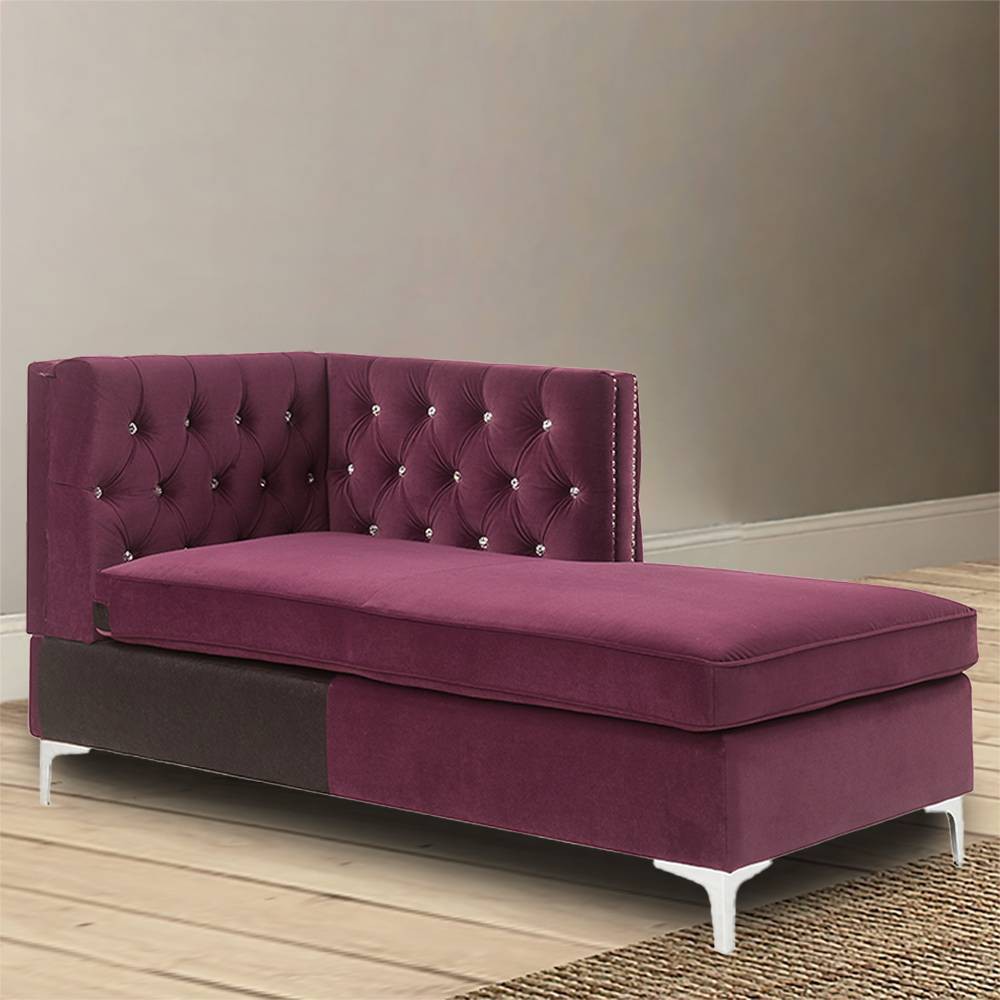 34&#34; Jaszira Chaise Lounge Burgundy Velvet - Acme Furniture: Elegant Nailhead Trim, Wood Frame, No Assembly Required