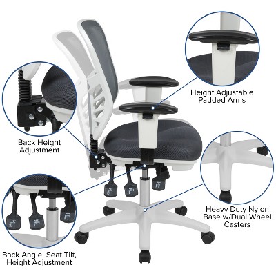 Ergonomic Mid-Back Mesh Executive Chair with Swivel & Adjustable Arms in Gray and White