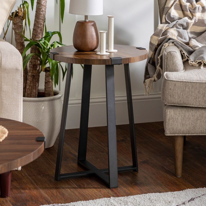 Wrightson Urban Industrial Faux Wrap Leg Round Side Table - Saracina Home, 3 of 20