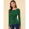 Allegra K Women's Round Neck Long Sleeves Ruched Casual Fitted Top - 2 of 4