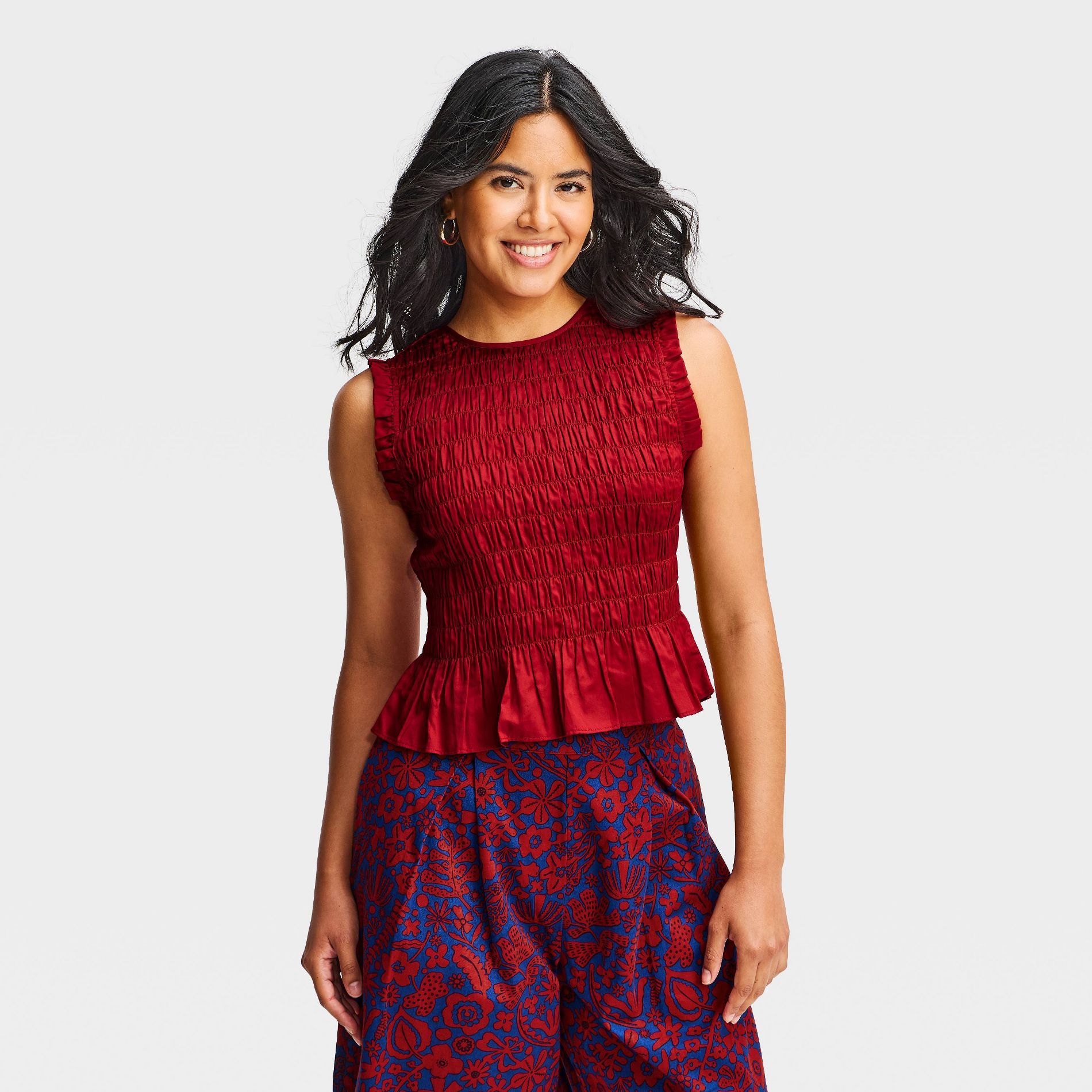 Latino Heritage Month Women's Smocked Ruffle Top - Burgundy