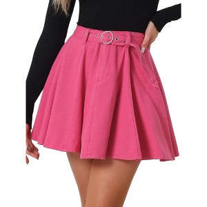 INSPIRE CHIC Women's Vintage Summer High Waist with Belt A-Line Mini Jean Skirts - 1 of 4