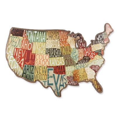 Lone Elm Studios Unique and Attractive Metal and Wood State Map Wall Decoration with Written-to-Fit State Names
