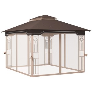 10' x 12' Patio Gazebo Outdoor Canopy Shelter with Double Tier Roof and Nettings for Garden Lawn Backyard Deck - 1 of 4