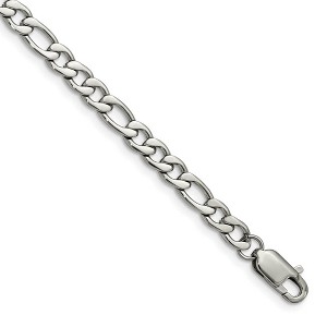 Black Bow Jewelry Men's 6mm Stainless Steel Polished Figaro Chain Bracelet, 9 Inch - 1 of 4