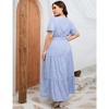 Women Plus Size Maxi Dress V Neck Summer Dress Short Sleeve Long Dress High Waist Ruffle Casual Dress with Belt, Blue White Dot, XL - 4 of 4