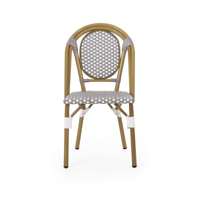 Gray and White Faux Rattan Armless Bistro Chairs with Bamboo Print Finish, Set of 4
