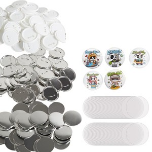 VEVOR 200 Sets 3 inch 75mm Pin Back Button Parts, DIY Round Button Badge Parts, Set Includes Metal Top, Plastic/Metal Button, Clear Film, Silver - 1 of 4