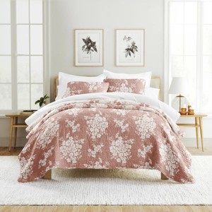 FIONECA Quilt Set- Lightweight - All Season Quilted Coverlet - Distressed Bouquet - 1 of 4