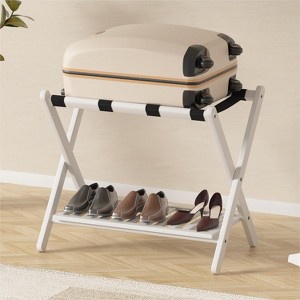 Heybly Luggage Rack Bamboo Folding Suitcase Stand with storage shelf - 1 of 4
