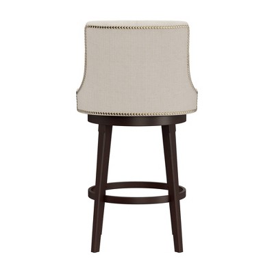 Halbrooke 30" Brown Wood Swivel Barstool with Cream Fabric