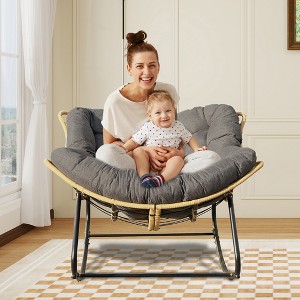 Outdoor Rocking Chair, Patio Egg Rocking Chair, Indoor Passant Chair, Rattan Wicker Lounge Chair, Modern Royal Chair for Bedroom, Living Room, Beige - 1 of 4