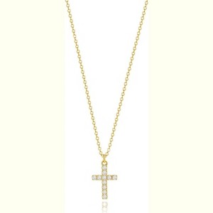 Tiny CZ Cross Pendant Necklace for Women, 18K Gold or Silver Plated Layered Chain - 1 of 4