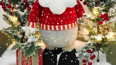 31.5" Red and Green Animated Musical Snowing Christmas Decor with LED Lights