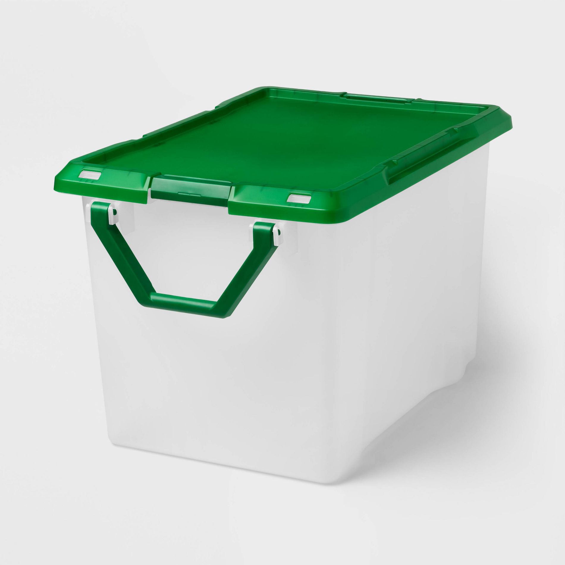 32gal Latching Rolling Storage Tote with Green Lid Base Gray Handle Latches - Brightroom™